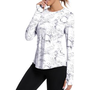 Avoogue Women UPF 50+ UV Shirts Long Sleeve with Thumb Holes Workout Sun Shirt Quick Dry Athletic Hiking Running Tops (Medium, Black-white)