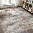 Area Rugs for Living Room: 5x7 Washable Neutral Modern Rug for Bedroom Large Soft Abstract Dining Room Rugs Indoor Floor Low Pile Carpet for Home Office Nursery - Rust Grey