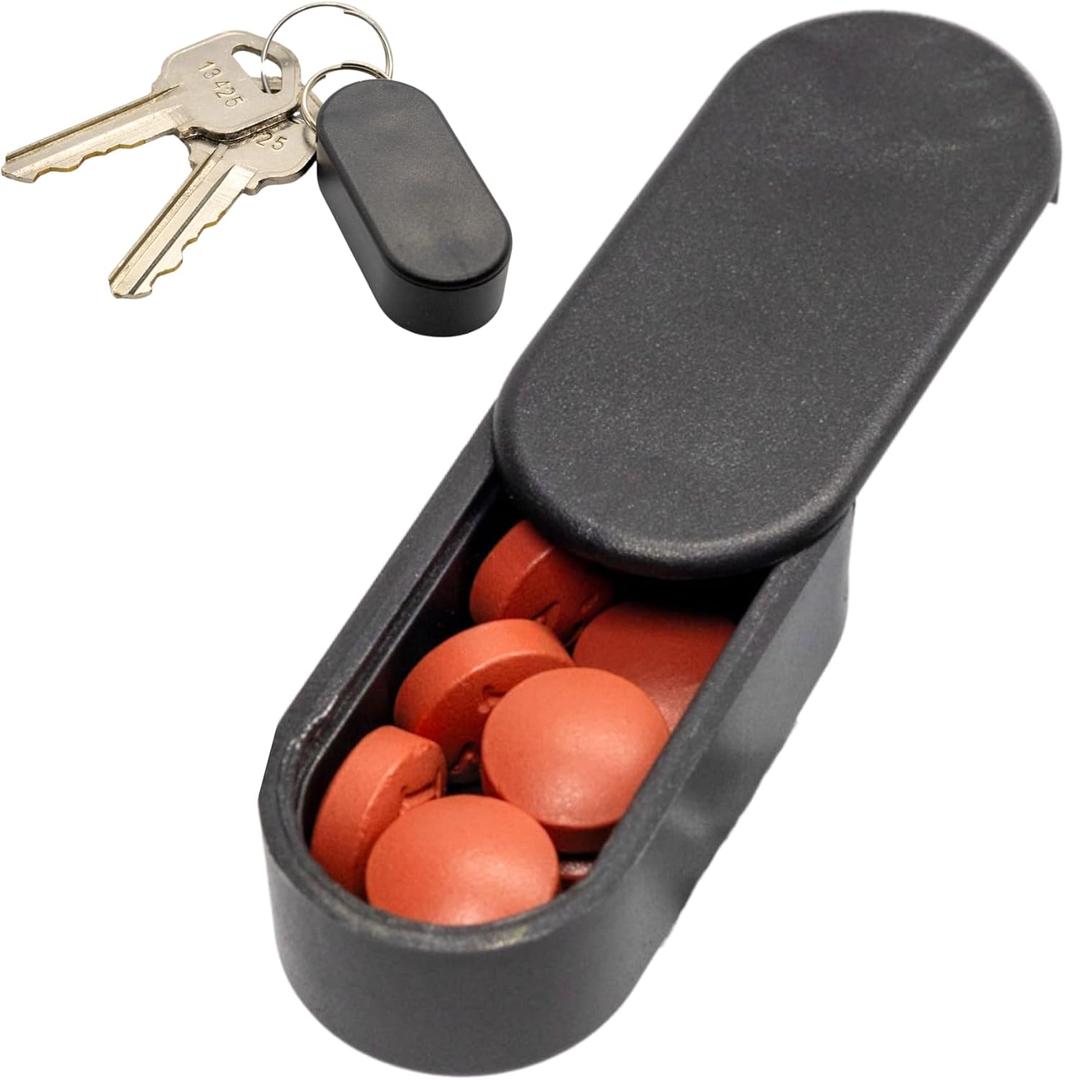 Standard Keychain Pill Holder - Magnetic Pill Case for 3-5 Daily Tablets, Small Pill Box for Travel, Thin Pill Container for Purse or Pocket, Durable (Midnight)