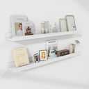 White Floating Shelves for Wall 36 Inch, Picture Ledge Shelf Set of 2, Solid Ash Wood Floating Shelves with Lip, Natural Wood Picture Shelf for Wall with Ledge, Photo Ledge Shelves
