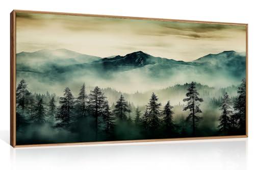 HOURIA Large Boho Mountain Forest Framed Canvas Wall Art Set,Nature Foggy Woodland Wall Decor,Modern Pine Tree Artwork,Watercolor Botanical Art Print for Living Room,Bedroom,Farmhouse- 20"×40"×1