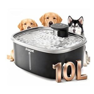 10L/2.64GAL Wireless Water Fountain for Cats Large Dogs for MultiPet Homes  Stainless Steel 4000mAh Battery Operated Automatic Pet Water Dispenser with Sensor, Quiet Flowing Bowl  Black