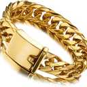 Jxlepe Miami Cuban Link Chain Bracelet 18K Gold 16mm Big Stainless Steel Curb Bangle for Men