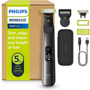Philips Norelco OneBlade 360 Pro Face + Body, Hybrid Electric Beard Trimmer, Shaver and Bodygroomer, with 360 Blade Technology, Model QP6552/90 (Black/Lime Green)