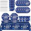 40th Birthday Decorations for Men,61Pcs Blue Silver 40th Birthday Decorations Tableware Include Happy 40th Birthday Plates and Napkins,Tablecloth,Forks for Men 40th Birthday Party Supplies,Serve 20