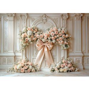 10x8ft Bow Birthday Decorations Backdrop Flower Floral Bow Luxurious European Classical Style Decor Romantic Wedding Party for Girls Woman Birthday Bridal Photo Banner Booth (Beige)
