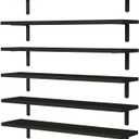 WOPITUES Wood Floating Shelves Set of 6, 24 inch Long Floating Shelves for Wall Decor, Farmhouse Shelf for Bedroom, Bathroom Storage Shelves, Book Shelves for Living Room - Black