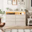 IDEALHOUSE 6 Drawer Dresser for Bedroom with LED Lights and Charging Station, Wooden Chest of Drawers with Spacious Top for Closet, Hallway, Living Room,Storage Furniture, Vintage Cracked Oak