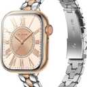 Narrow Metal Band Compatible with Apple Watch Bands 38mm 40mm 41mm 42mm 44mm 45mm 46mm 49mm, iwatch Thin Stainless Steel Bands Series 11 10 9 8 7 6 5 4 3 2 1 SE Ultra for Women (Silver Rose Gold)