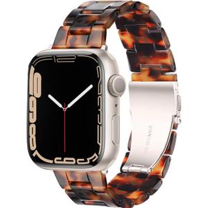 HOPO Compatible With Apple Watch Band Series Ultra 11 10 9 8 7 SE 6 5 4 3 2 1 Thin Lightweight Resin Strap Bracelet Wristband Replacement For iWatch Bands (Tortoiseshell/ StarLight, 38/ 40/ 41/ 42mm)