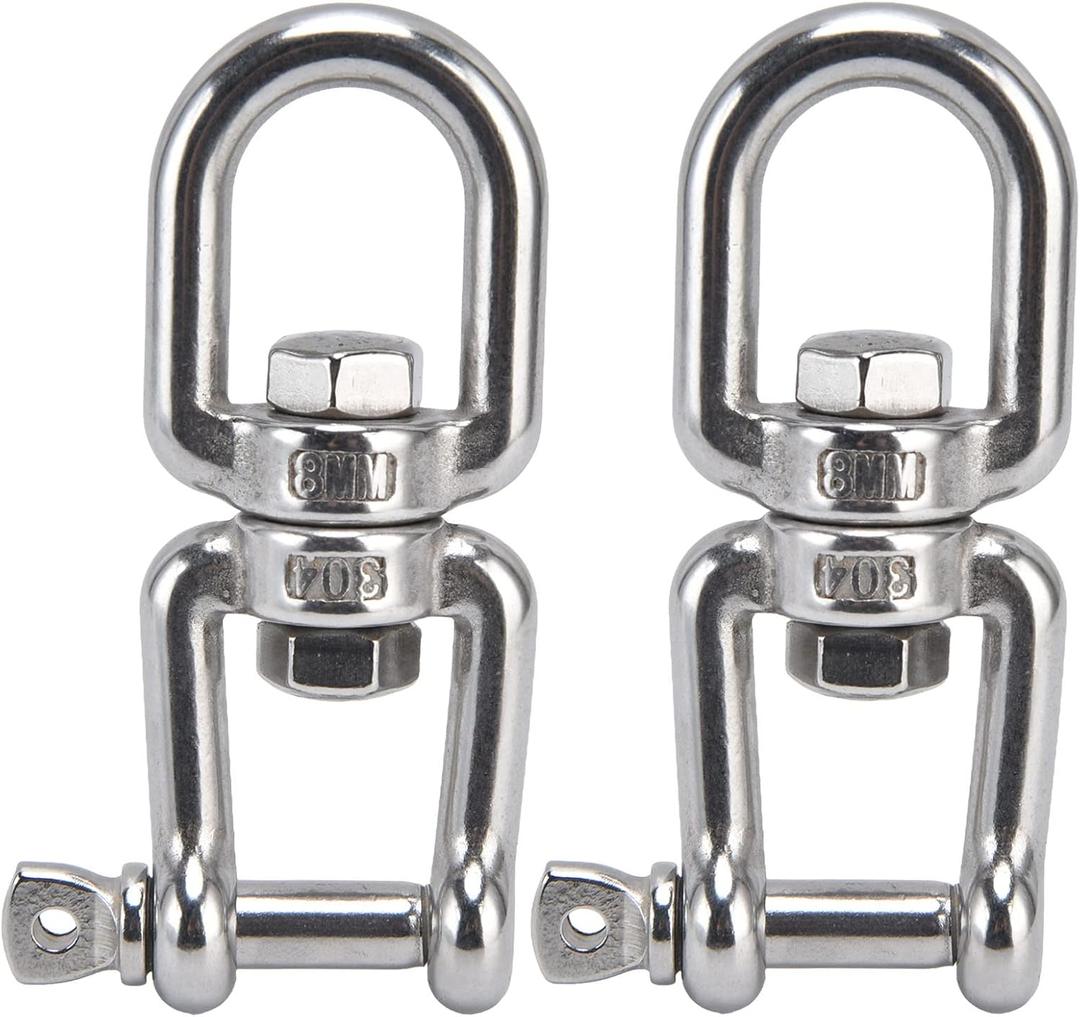 BORDSTRACT 2Pcs 8mm / 0.3in Swivel Ring Snap Rolling Shackle Device304 Stainless Steel 360 Detachable Rotating Ring Snap for Hammock Chair Swing, Porch Swing, Swing Chair, Climbing Rope, etc.