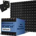 Focusound Acoustic Panels 50 Pack 2"x12"x12" with 300 PCS Double-Side Adhesive - Sound Proof Pyramid Foam for Walls, Home Studio Noise Absorption & Echo Control Kit
