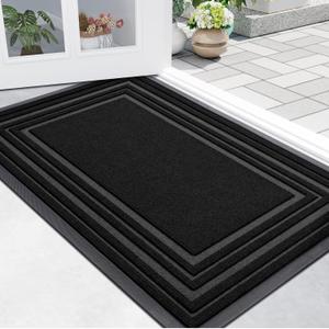 Buganda Front Door Mat Indoor Outdoor Entrance, Non-Slip Natural Rubber Doormats, Easy Clean, Low Profile, Dirt Trapper Entryway Floor Mats for Outside, Garages and Patios, 29.5x17, Black
