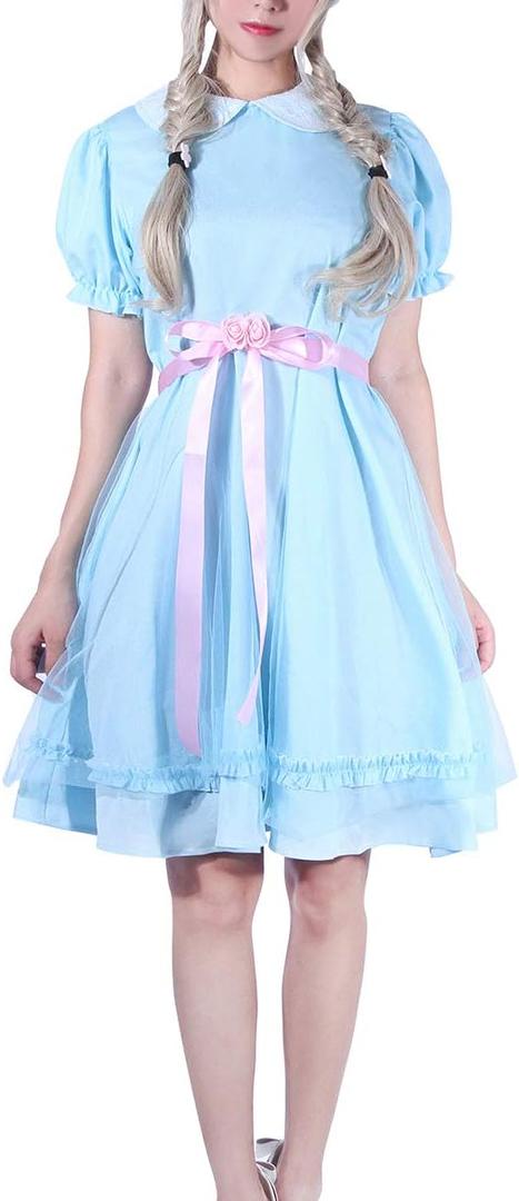 CR ROLECOS Women's Blue Chiffon Dress Puff Sleeves Halloween Party Cosplay Costume (L)