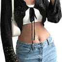 SHENHE Women's Hollow Out Tie Up Bell Sleeve Cropped Cardigan Sheer Crochet Shrug Bolero (Black, Small)