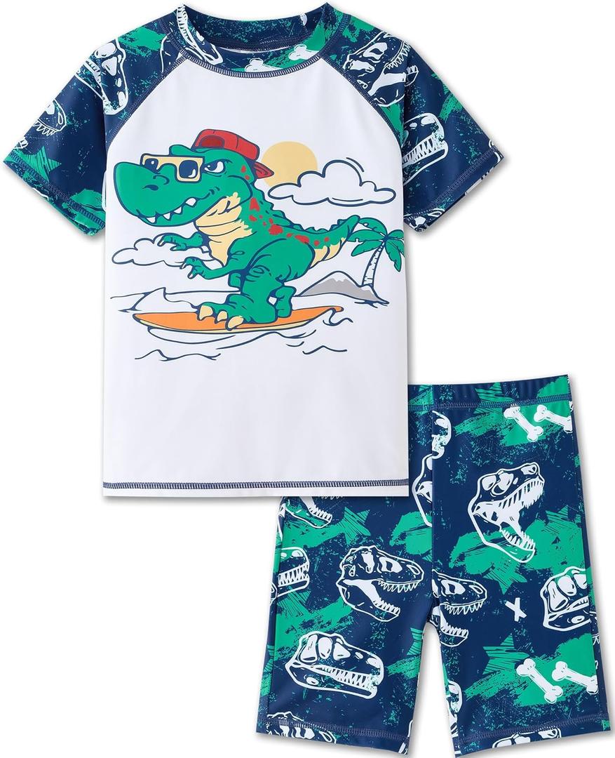 UMELOK Boys' Rash Guard Sets Two Piece Short Sleeve Kids Swimsuit 6Y