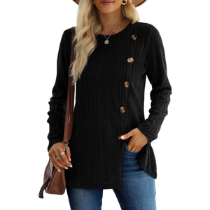 XIEERDUO Long Sleeve Tops for Women Tunics Buttons Front Slit M