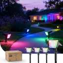 Philips 4 Packs Solar RGBW Spot Lights Outdoor, 18 LED Solar Powered Landscape Lights, 9 Lighting Modes Color-Changing Dusk to Dawn Waterproof Pathway Spotlights for Garden Trees Halloween Christmas
