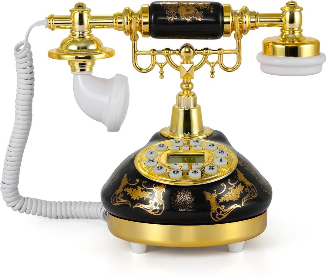 Dyna-Living Vintage Landline Phone Antique Telephone Old Fashion Phone with Push Button LCD Display, Landline Phone Retro Telephone Decor, Ringtone Volume Adjustable Retro Phone for Home or Office Use (Black)