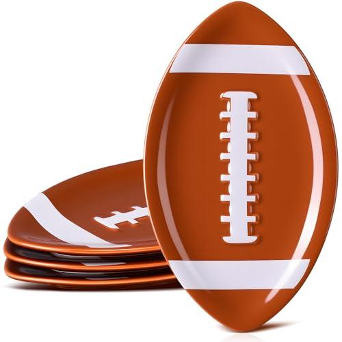 FillTouch 4 Pcs 7.87'' Football Ceramic Plates Rugby Candy Dishes Serving Bowl Dessert Platters Tray for Appetizer Snacks Cookies Treats Football Party Supplies Decorations