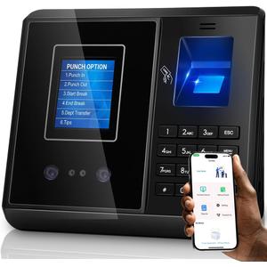 App-Based Time Clock, 5s Setup, Auto Break, Lunch & Overtime Rules, Local Data Storage, No Monthly Fees, Time Tracking System with 10 IC Cards, Time Clocks for Employees Small Business