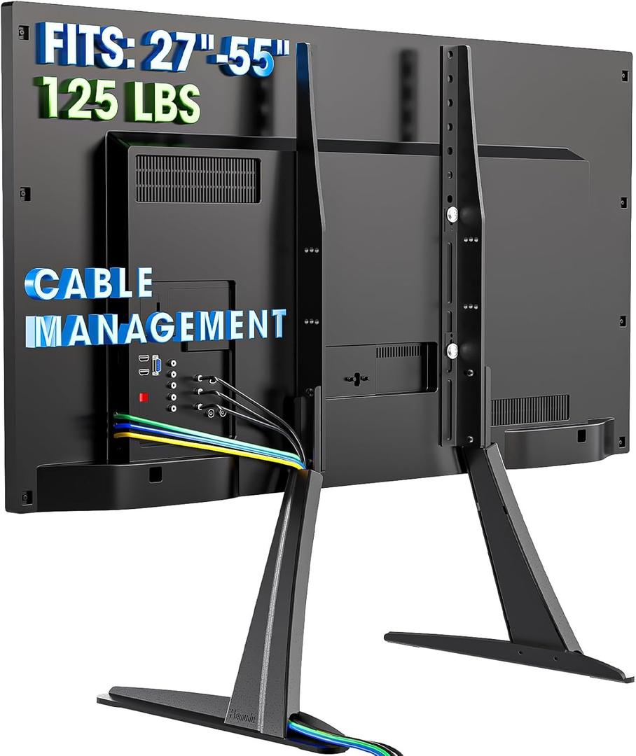 Hemudu Universal Table Top TV Stand Base TV Legs with Height Adjustment fits Most 27-55 Inch LCD LED Flat Screen TVs, Max VESA 800x400 mm, TV Feet Mount Holds up to 125 lbs, Black