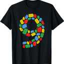 Master Builder 9th Birthday Nine 9 Years Old Building Bricks T-Shirt, Size: M