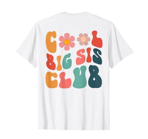 Retro Cool Big Sis Club Floral Big Sister On Back T-Shirt, Medium
