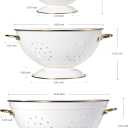 Metal Colander Set of 3, Strainer Basket with Handles perfect for Spaghetti, Pasta, Berry, Vegetable, Fruit, Solid Base Powder Coated Kitchen Essential Strainer Set, 1 & 3.5 & 5 Qt (Cream)