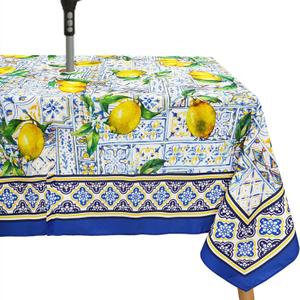Blue Outdoor Tablecloth with Umbrella Hole for Rectangle Table, Waterproof Lemon Patio Table Cloth with Zipper - 60 x 84 inches (60"x84"-Rectangle Zipper, Blue-lemon)