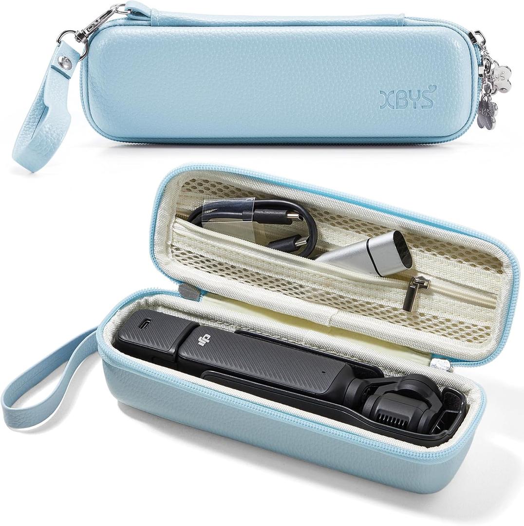 Hard Carrying Case for DJI Osmo Pocket 3 / Pocket 4 and Accessories, Small Compact Portable Storage Bag with Wrist Strap & Two-Way Zipper (Blue)