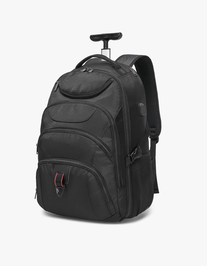 Boavan Rolling Backpack,17 inch Water Resistant Wheeled Backpack,Carry on Luggage Business Bag, Overnight College Computer Trolley Suitcase for Men Women Adults to Travel，Black