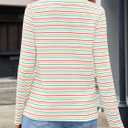 MEROKEETY Women's Fall Long Sleeve Striped Henley Tops V Neck Dressy Casual Loose Shirt 2025 Trendy Blouse (L)