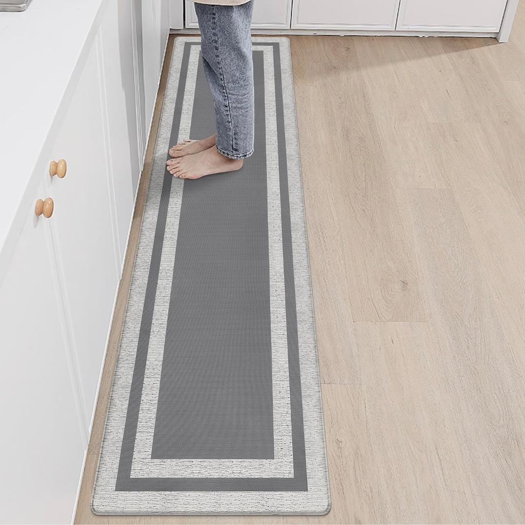 Kitchen Floor Mats Cushioned Anti Fatigue Kitchen Mat Farmhouse Kitchen Runner Rugs Non Slip Waterproof Ergonomic Comfort Standing Mat for Kitchen, Home, Office, Sink, Laundry 17.3"x70.8" Grey