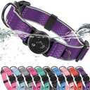 WhoseID Airtag Dog Collar | with Waterproof Air Tag Holder | QR Code Pet ID |Durable Comfortable Oxford Padded | Reflective Collar | for Outdoor Large Dogs(Purple,L,15''~24'')