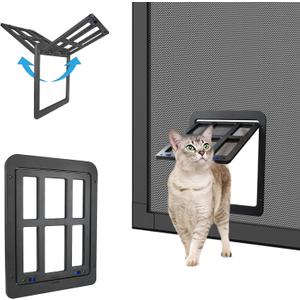Dog Door for Screen Door - 8.3" x 10.3" Small Pet Door for Cats & Small Dogs, Magnetic Flap Auto Close, Lockable Insert, Sliding Screen Door Compatible, Black