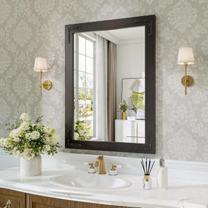 Black Farmhouse Bathroom Mirror, 22x30 Inch Black Wooded Framed Vanity Mirror for Wall, Rectangular Rustic Wall Decor Mirrors for Entryway Living Room Bedroom