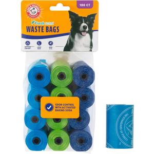 Arm & Hammer Easy-Tear Disposable Dog And Cat Waste Bags With Activated Baking Soda, 180 Dog Poop Bags, 9 x 14 Inches (Assorted)