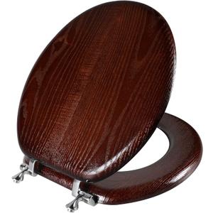 Angel Shield Durable Wood Veneer Natural Toilet Seat Metal Hinged Easy Clean Anti-scratch American Standard(Round,Dark Walnut)