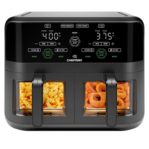 CHEFMAN 6 Quart Dual Basket Air Fryer Oven with Easy View Windows, Sync Finish, Hi-Fry, Auto Shutoff, 2 Independent 3Qt Nonstick Dishwasher Safe Frying Baskets, Digital Double Air Fryer - Black