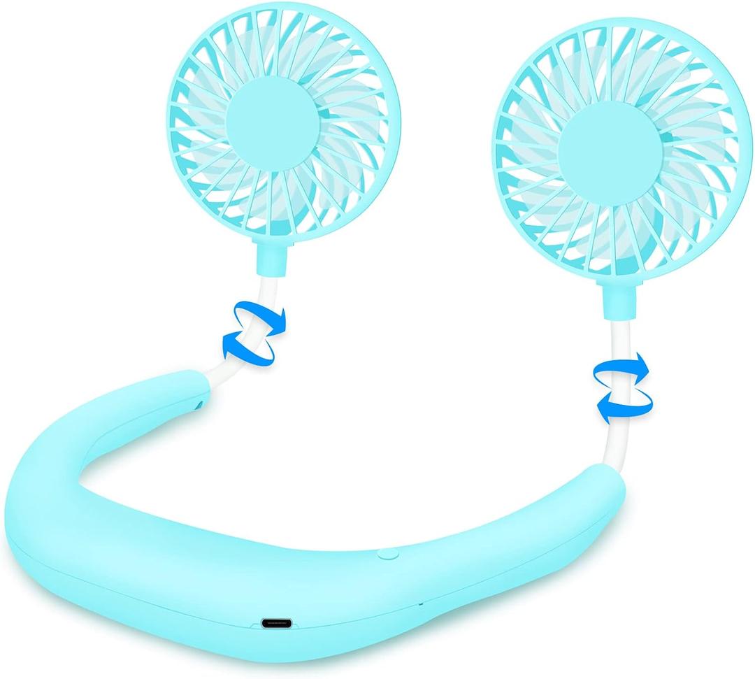 Portable Neck Fan Rechargeable USB Hands-Free Fan Personal 360° Double Headed Free Rotation 3 Speed Adjustable Wearable Face Mini Small Fan Perfect for Working, Office, Reading, Traveling