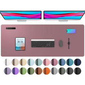 Aothia Leather Desk Pad Protector, Mouse Pad, Office Desk Mat, Non-Slip PU Leather Desk Blotter, Laptop Desk Pad, Waterproof Desk Writing Pad for Office and Home (48"x17", Dark Pink)