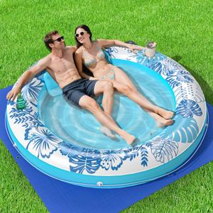 Inflatable Tanning Pool Lounger Float with Protection Tarp, 75" x 75" Pool Floats Adult with Pillow, 6 in 1 Suntan Tub Raft Floatie, Sunbathing Water Lounge Blow Up Pool Kids Ball Pit Party Gifts