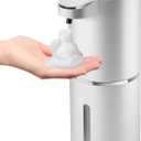 Automatic Foaming Soap Dispenser,4-Level Adjustable Foam, Wall Mount, USB Rechargeable,12.8oz/ 380ml,Touchless Hand & Dish Soap Dispenser for Bathroom, Kitchen,Hotel, Restaurant (Silvery)