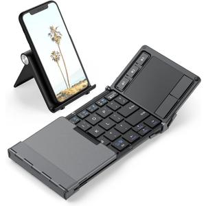 iClever Foldable Keyboard with Touchpad, BK08 Portable Tri-Folding Bluetooth Keyboard for iPad, iPhone, Windows, Mac & Android  Connect Up to 3 Devices (Dark Grey)