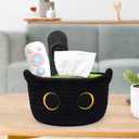 Small Storage Basket, Black Cat Cotton Rope Baskets Woven Blasket for Nursery, Blanket Basket Baby Toy Storage Organizer With Ears for Gifts Cat Dog Bin Toys 8.54.5 inches