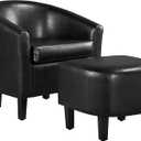 Yaheetech Accent Chair with Ottoman Set, Modern Faux Leather Upholstered Soft Barrel Chair and Footrest, Club Armchair and Footstool for Living Room/Bedroom/Reading Room/Guest Room, Black