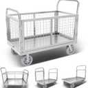 Platform Truck Cart with Cage, Multipurpose 6 in1 Foldable Flatbed Cart Heavy Duty Push Cart Dolly W/Swivel Wheels 2000lbs Capacity Utility Hand Cart for Grocery/Laundry/Stall/Storage (39"x24"-2000lbs)