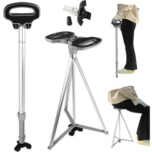 Walking Cane with Seat for Men & Women,Portable Cane Seat with Carry Bag,Lightweight Anti-Slip Walking Stick for Seniors & Adults,Foldable Adjustable Cane Chair for Travel Hiking (silver)