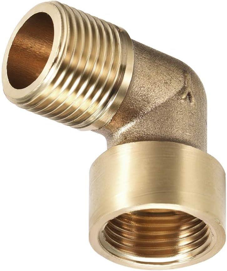 Unifizz 2Pcs Brass Pipe Fitting 90 Degree Elbow - 3/8 BSPP Male to 3/8 BSPP Female, Leak-Proof Threaded Connector for Plumbing & HVAC